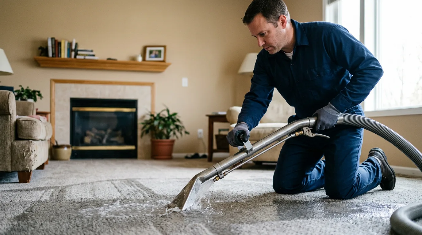 Water damage restoration technician working near Rockton, IL